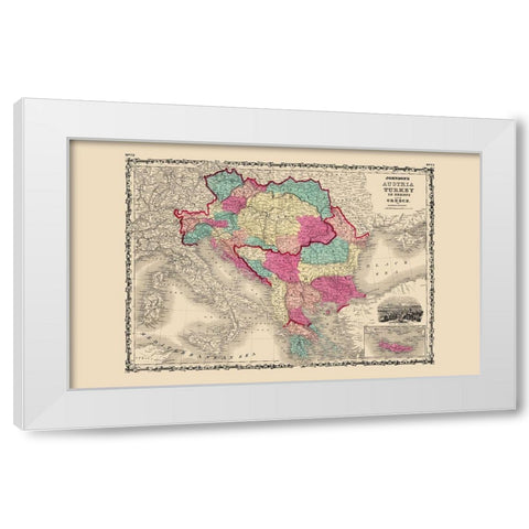 Austria Turkey Greece - Johnson 1860 White Modern Wood Framed Art Print by Johnson