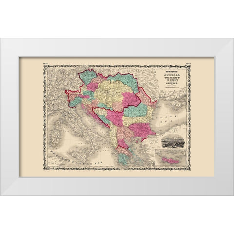 Austria Turkey Greece - Johnson 1860 White Modern Wood Framed Art Print by Johnson
