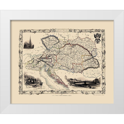 Austria - Tallis 1851 White Modern Wood Framed Art Print by Tallis