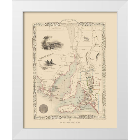 South Part Australia - Tallis 1851 White Modern Wood Framed Art Print by Tallis
