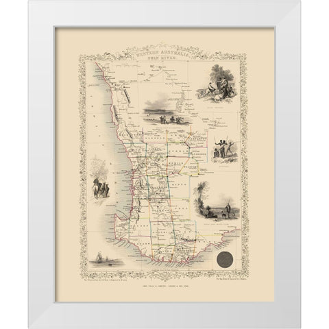 West Part Australia - Tallis 1851 White Modern Wood Framed Art Print by Tallis