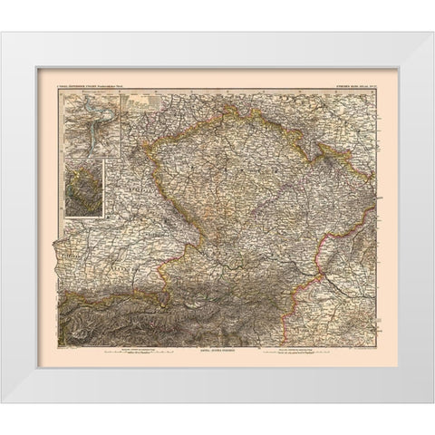 North West Austria Hungary - Stieler  1885 White Modern Wood Framed Art Print by Stieler