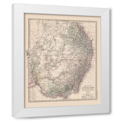 Southeast Australia - Stieler  1885 White Modern Wood Framed Art Print by Stieler