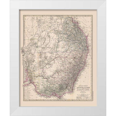 Southeast Australia - Stieler  1885 White Modern Wood Framed Art Print by Stieler