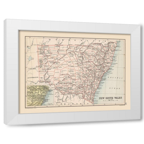 New South Wales Australia - Bartholomew 1892 White Modern Wood Framed Art Print by Bartholomew