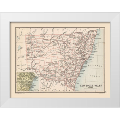 New South Wales Australia - Bartholomew 1892 White Modern Wood Framed Art Print by Bartholomew