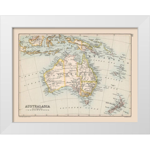 Australasia - Bartholomew 1892 White Modern Wood Framed Art Print by Bartholomew