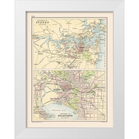 Australia Sydney Melbourne - Bartholomew 1892 White Modern Wood Framed Art Print by Bartholomew