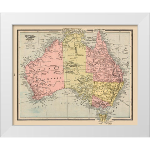 Tasmania Australia - Cram 1888 White Modern Wood Framed Art Print by Cram