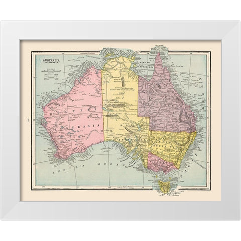 Australia Tasmania - Cram 1892 White Modern Wood Framed Art Print by Cram
