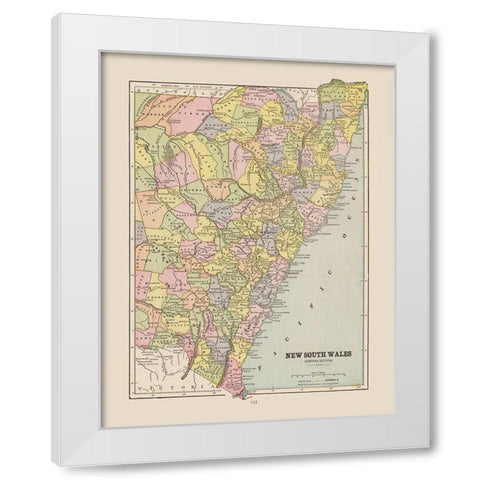 New South Wales Australia - Cram 1892 White Modern Wood Framed Art Print by Cram