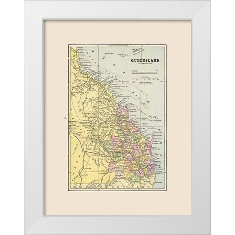 Queensland Australia - Cram 1892 White Modern Wood Framed Art Print by Cram