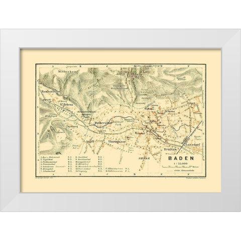 Baden Austria - Baedeker 1910 White Modern Wood Framed Art Print by Baedeker