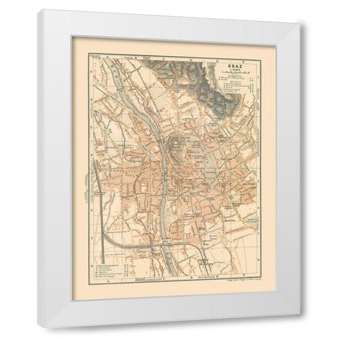 Graz Austria - Baedeker 1910 White Modern Wood Framed Art Print by Baedeker