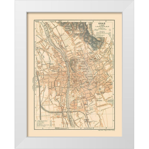 Graz Austria - Baedeker 1910 White Modern Wood Framed Art Print by Baedeker