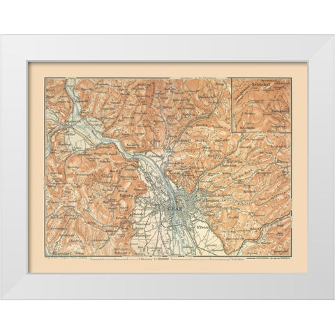 Graz Austria - Baedeker 1910 White Modern Wood Framed Art Print by Baedeker