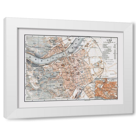 Linz Austria - Baedeker 1910 White Modern Wood Framed Art Print by Baedeker