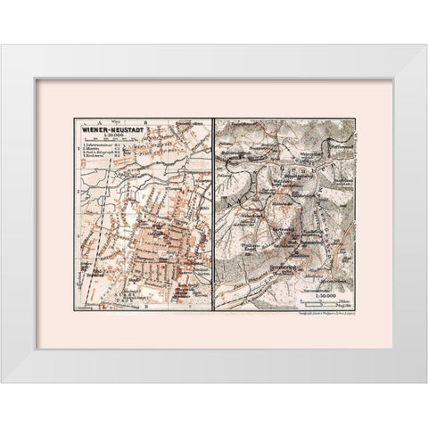 Wiener Neustadt Austria - Baedeker 1910 White Modern Wood Framed Art Print by Baedeker