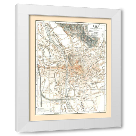 Graz Austria - Baedeker 1896 White Modern Wood Framed Art Print by Baedeker