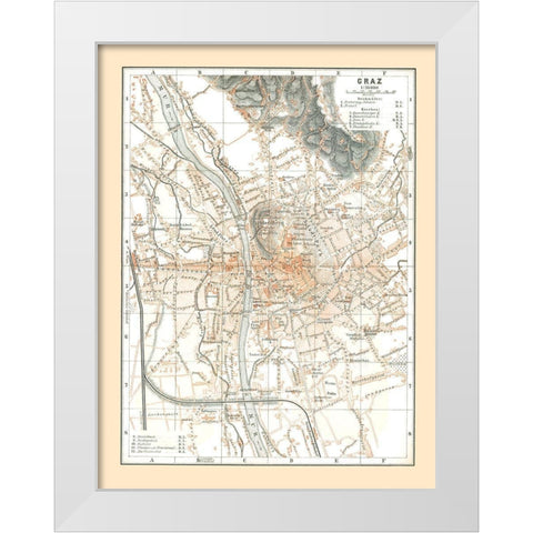 Graz Austria - Baedeker 1896 White Modern Wood Framed Art Print by Baedeker