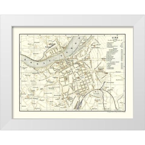 Linz Austria - Baedeker 1896 White Modern Wood Framed Art Print by Baedeker