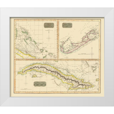 Bahamas Bermuda Cuba Islands - Thomson 1829 White Modern Wood Framed Art Print by Thomson