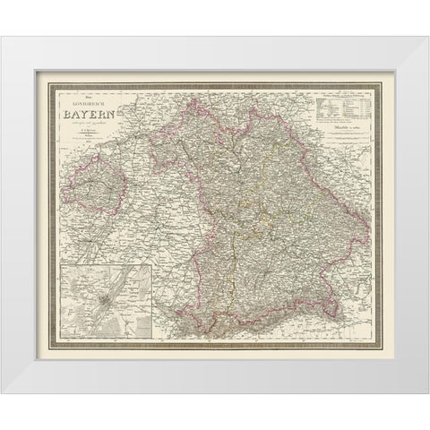 Bavaria Region Germany - Weiland 1856 White Modern Wood Framed Art Print by Weiland
