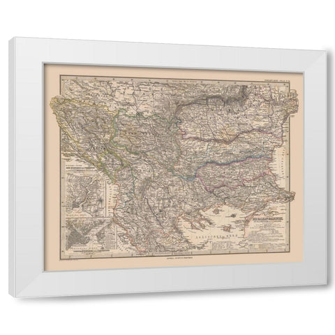 Balkan Peninsula Europe - Stieler 1885 White Modern Wood Framed Art Print by Stieler