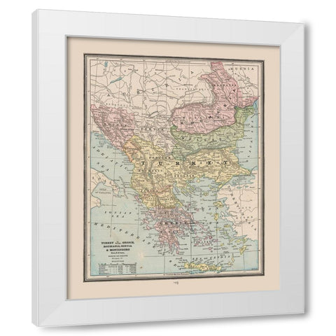 Turkey Greece Romania Serbia - Cram 1888 White Modern Wood Framed Art Print by Cram