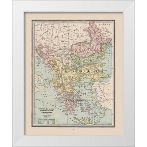 Turkey Greece Romania Serbia - Cram 1888 White Modern Wood Framed Art Print by Cram