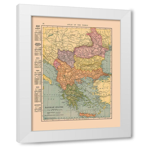 Balkan States Europe - Hammond 1910 White Modern Wood Framed Art Print by Hammond