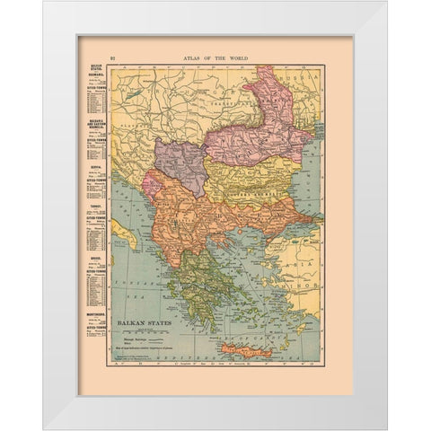 Balkan States Europe - Hammond 1910 White Modern Wood Framed Art Print by Hammond