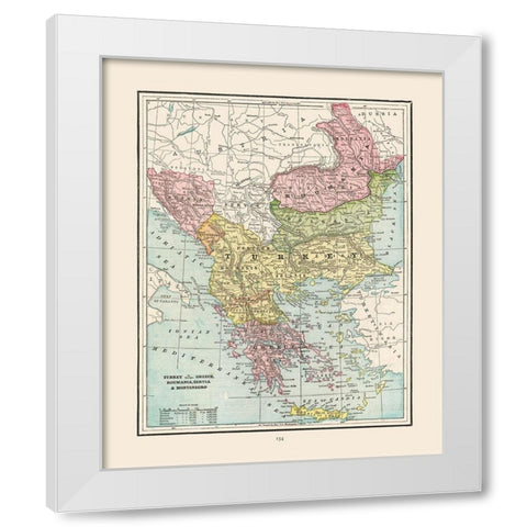 Turkey Greece Romania Serbia - Cram 1892 White Modern Wood Framed Art Print by Cram