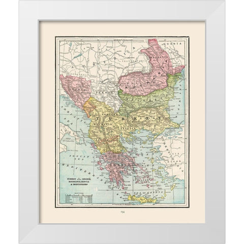 Turkey Greece Romania Serbia - Cram 1892 White Modern Wood Framed Art Print by Cram