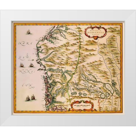 Bergen Norway Scandinavia - Blaeu 1662 White Modern Wood Framed Art Print by Blaeu