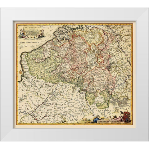 Benelux Belgium - Visscher 1684 White Modern Wood Framed Art Print by Visscher
