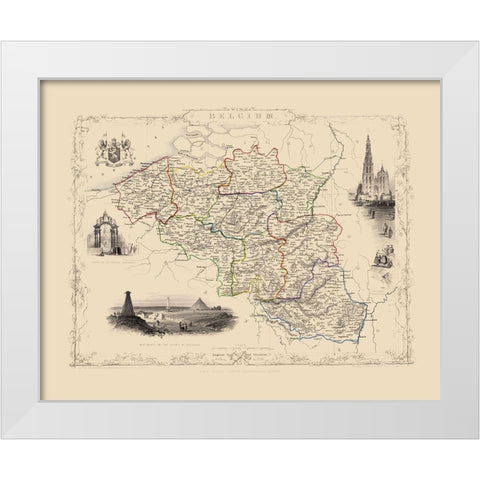 Benelux Belgium - Tallis 1851 White Modern Wood Framed Art Print by Tallis