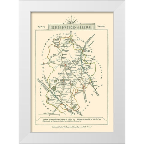Bedfordshire County England - Cary 1792 White Modern Wood Framed Art Print by Cary