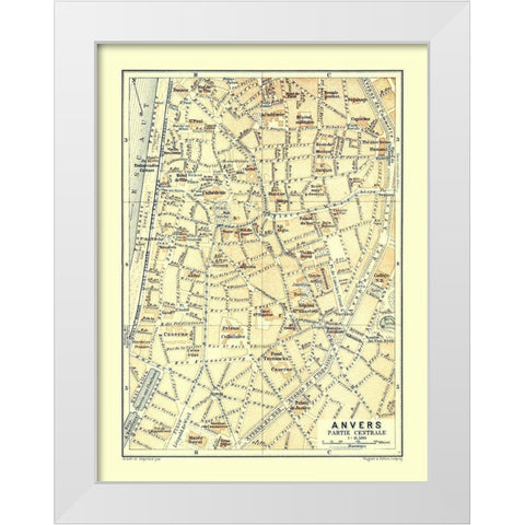 Anvers Central Part Belgium Europe - Baedeker 1910 White Modern Wood Framed Art Print by Baedeker