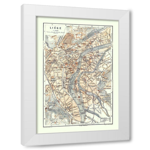 Liege Belgium Europe - Baedeker 1910 White Modern Wood Framed Art Print by Baedeker