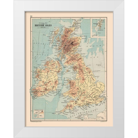Shetland Islands British Isles - Bartholomew 1892 White Modern Wood Framed Art Print by Bartholomew