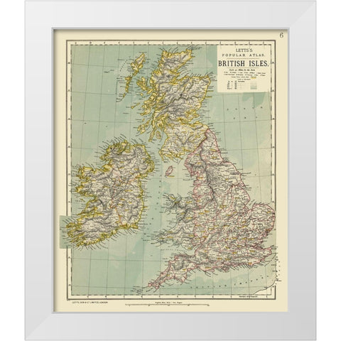 British Isles - Letts White Modern Wood Framed Art Print by Letts