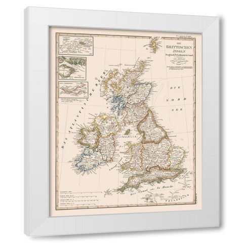 British Isles - Stieler 1823 White Modern Wood Framed Art Print by Stieler