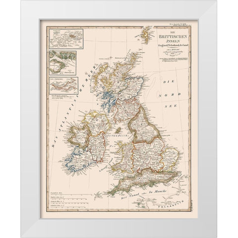 British Isles - Stieler 1823 White Modern Wood Framed Art Print by Stieler