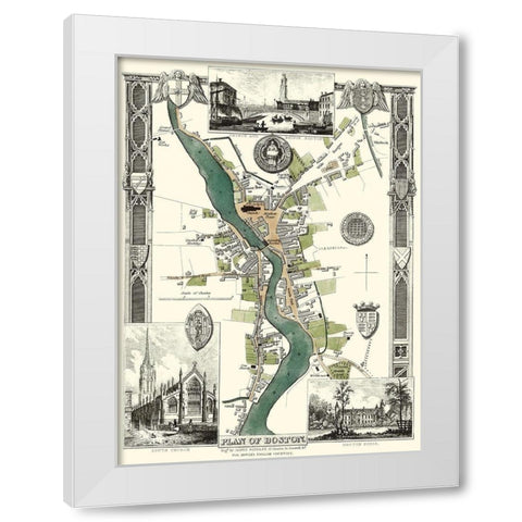 Boston England City Plan - Moule 1837 White Modern Wood Framed Art Print by Moule