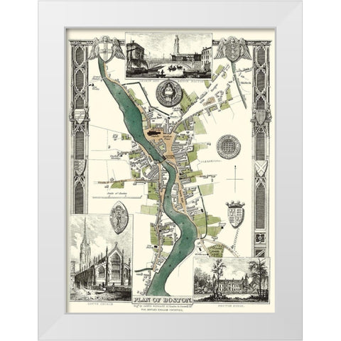 Boston England City Plan - Moule 1837 White Modern Wood Framed Art Print by Moule