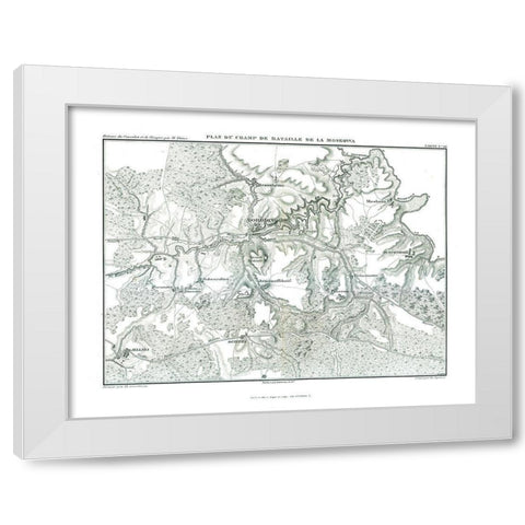 Battle of Borodino Field Plan - Thiers 1866 White Modern Wood Framed Art Print by Unknown