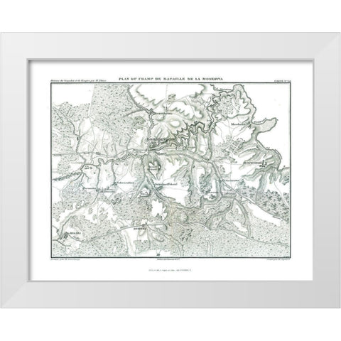 Battle of Borodino Field Plan - Thiers 1866 White Modern Wood Framed Art Print by Unknown