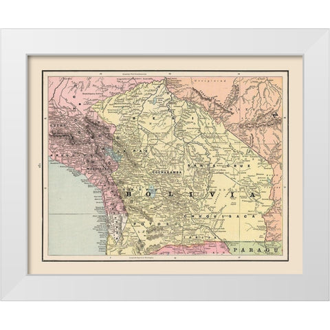 South America Bolivia - Cram 1892 White Modern Wood Framed Art Print by Cram