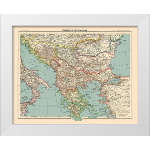 Europe Balkan Peninsula - Schrader 1908 White Modern Wood Framed Art Print by Schrader